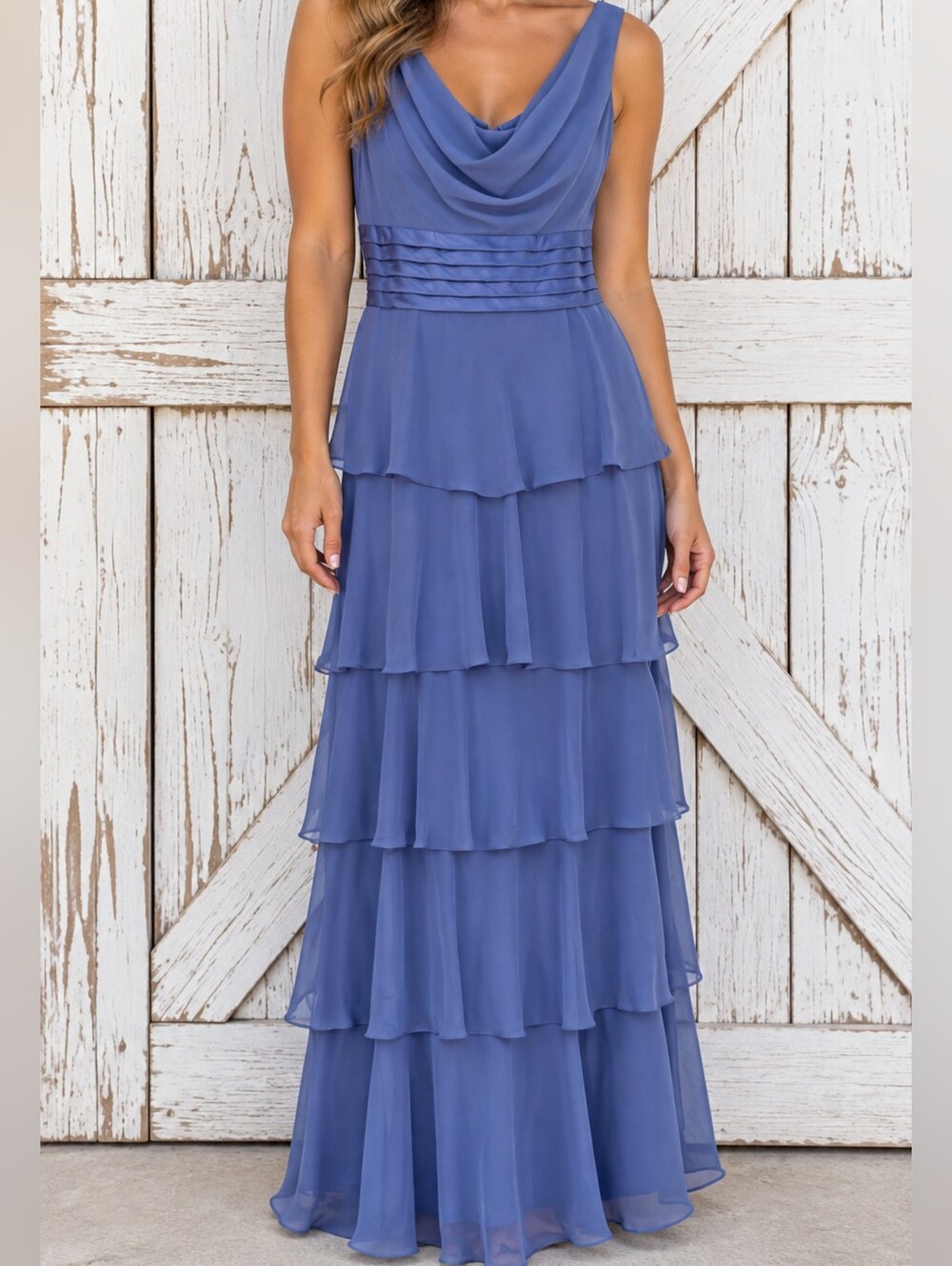 Patra Sleeveless Blue Tiered Chiffon Dress Size 10